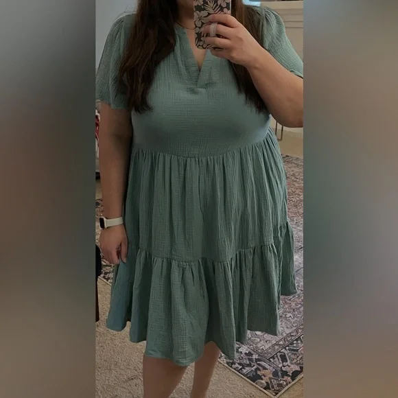 Lucky Brand Gauzy Teal Ruffle Dress 1X - Picture 6 of 6